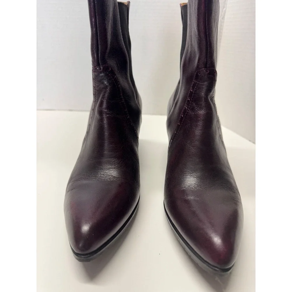 John Fluevog Burgundy Leather Pointed Toe Ankle Boots Brogue Detail Size‎ 7.5